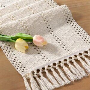 Boho Table Runner Macrame Cotton Woven Farmhouse Dining Kitchen Home Decor